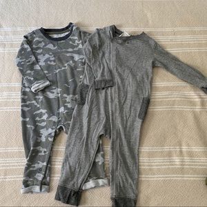 Two gray long sleeve jumpers body suit camo boy